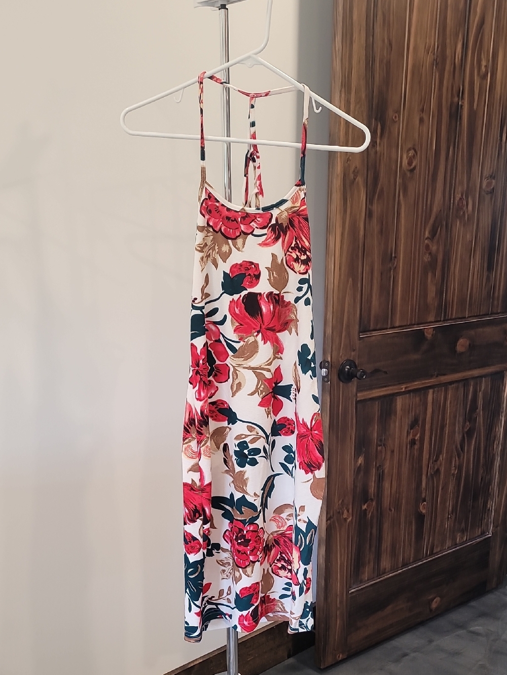 SHEIN Floral Slip Dress in White, Red, Green, Brown
